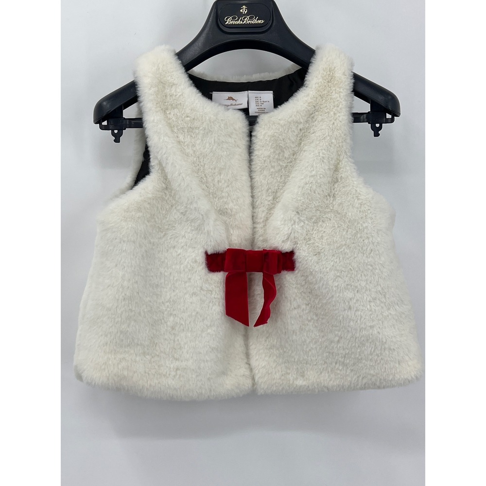 Tommy‎ Bahama Girl's 6 Faux Fur White Vest Red Velvet Bow